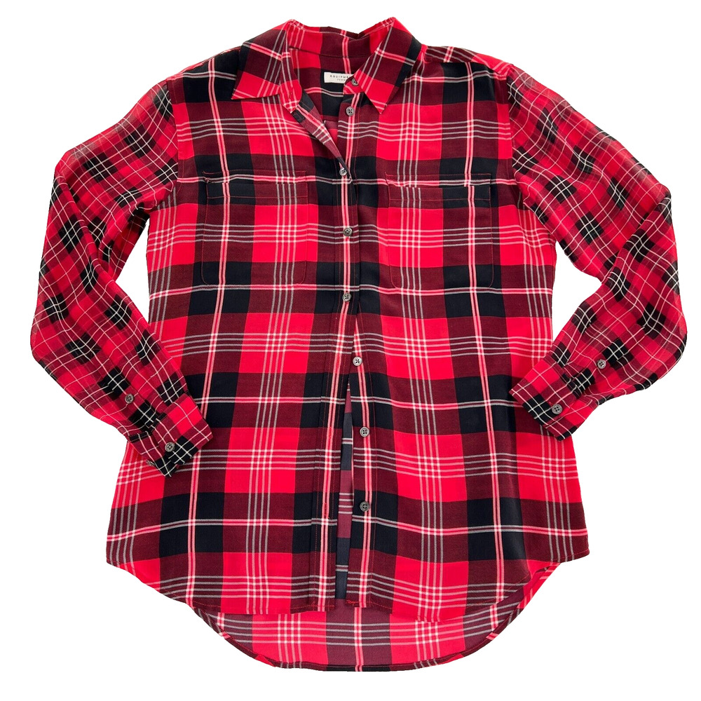 Equipment Signature Prepster Plaid Silk Blouse Womens XS Red Black Button Up